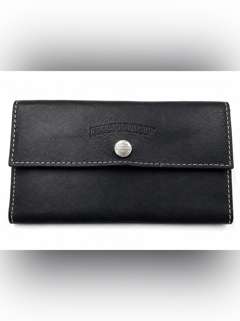Vintage Y2K Harley-Davidson Leather Clutch Wallet Biker Black
